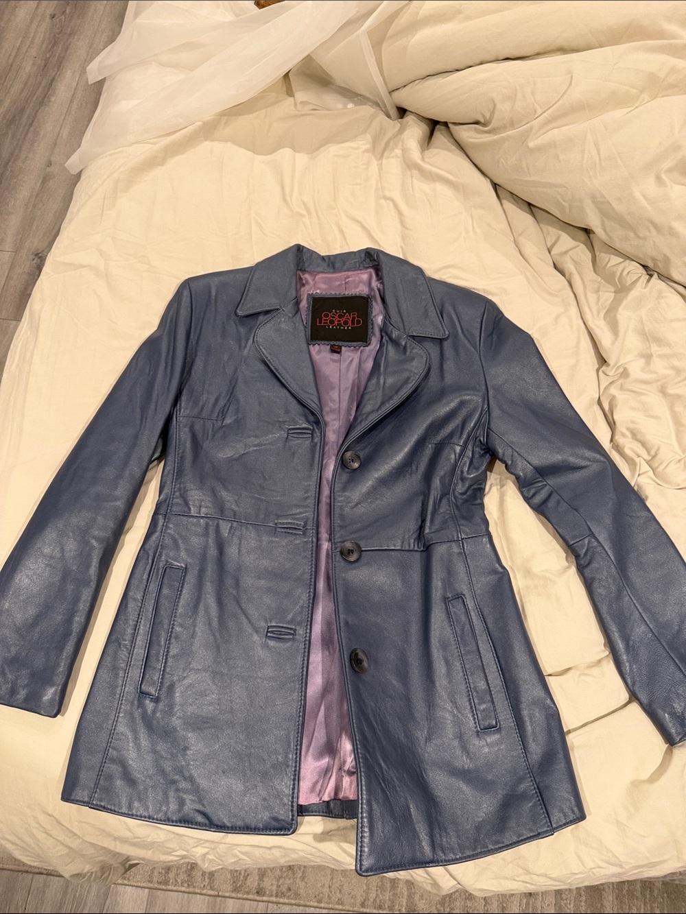 Lafayette 148 New York Slate Blue Leather Button-Front Jacket